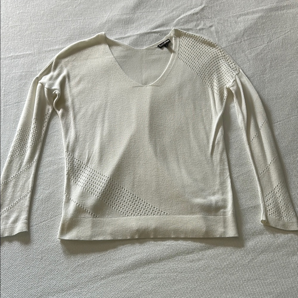Express Ivory Knit V-Neck Sweater